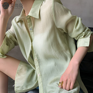 韩版夏季宽松长袖衬衫防晒气质OL时尚女士衬衣洋气设计感小众休闲