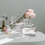 北欧透明桃花包包花瓶网红手提玻璃轻奢水培，插花客厅摆件餐桌装饰