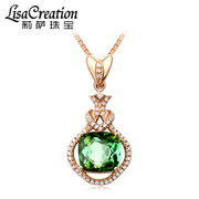 莉萨珠宝2.65克拉绿碧玺吊坠18k金镶嵌(金镶嵌)钻石，项坠天然彩色宝石吊坠