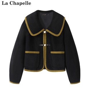 拉夏贝尔/La Chapelle秋冬圆领小香风娃娃领开衫短款呢子外套上衣