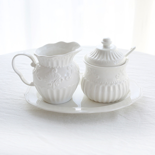 洛可可法式精致西式陶瓷咖啡茶具欧式餐具浮雕条纹糖罐奶壶