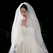 新娘主婚纱头纱婚礼白色长款拖尾头纱头饰超仙森系复古拍照头纱