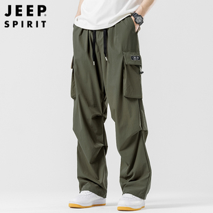 jeep吉普军绿色工装裤，男士春季宽松直筒男裤美式休闲运动裤子
