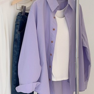 胖mm特大码300斤紫色长袖衬衫，女春秋设计感小众，宽松防晒衬衣外套2