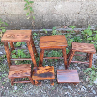 木凳子实木矮凳原木复古木头凳儿童成人松木换鞋凳放花垫高炭烧凳
