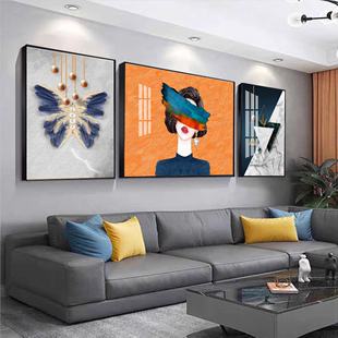 北欧客厅装饰画现代简约轻奢沙发背景墙，高档大气壁画晶瓷三联挂画