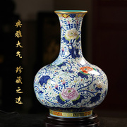 高档手绘仿古景德镇花瓶陶瓷瓶摆件客厅青花瓷新中式博古架瓷器