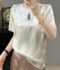 新中式国风真丝T恤女圆领短袖桑蚕丝上衣设计感小众百搭洋气小衫