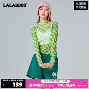 LALABOBO春季潮流百搭美式棋盘格打底长袖T恤女LBCA-WSDT34