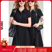 havva2024夏季黑色衬衫，连衣裙女收腰显瘦气质法式雪纺裙子q81560