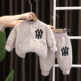 男宝宝冬装棉衣儿童冬季套装，洋气1一2-3岁男童加绒加厚棉袄两件套