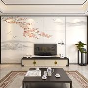 新中式花鸟硬包客厅电视背景墙，硬包山水现代简约床头板软包壁画