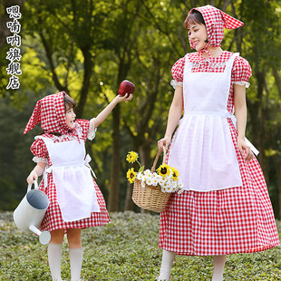 欧洲农场装亲子装儿童平民演出服法式田园服装中世纪女仆服含头巾