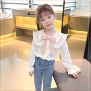 女童白衬衫春秋童装女大童洋气，韩版女孩儿童衬衣纯棉长袖上衣