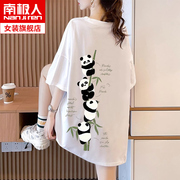 纯棉短袖t恤女2024夏季宽松白色大码女装熊猫设计感上衣ins潮