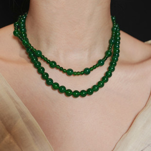 「只此青绿」新中式复古高级感小众串珠天然绿玉髓玛瑙项链锁骨链