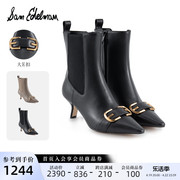 samedelman冬季款黑色，细跟高跟尖头，时装靴牛皮短靴女靴bronte