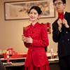 时光裁剪心动新中式，红色旗袍敬酒服新娘长袖，订婚礼服裙女