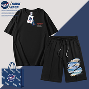 NASA GAVK2024春夏季套装男纯棉T恤男女同款印花五分短裤潮流情侣