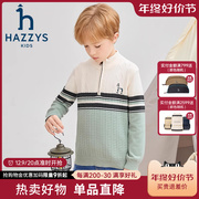 hazzys哈吉斯(哈吉斯)童装，男童线衣2023秋季中大童拼色半高领针织衫
