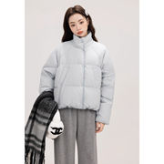 冬季厚款蓝色棉服短款口袋设计韩版小个子加厚面包服外套