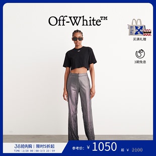 经典系列OFF-WHITE 女士黑色文字印花短款圆领短袖T恤