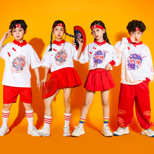 男女童街舞演出服幼儿园班服中国风套装小学生运动会啦啦队表演服