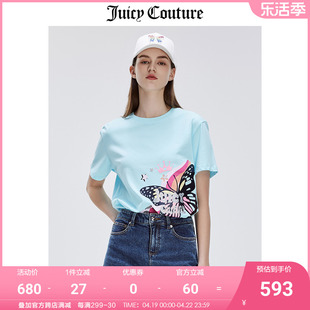 Juicy Couture橘滋T恤女2024春夏美式印花宽松圆领短袖上衣
