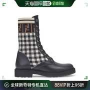 香港直发FENDI芬迪时装靴女士黑色皮革系带骑士长筒靴8T6780