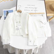 秋水！白色短款新中式盘扣小个子西装女气质小香风半身裙两件套