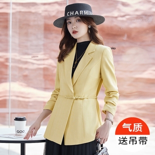 黄色西装外套女2024设计感小众，修身显瘦秋冬时尚洋气长袖上衣