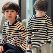 韩国韩系童装男女童儿童，春秋款经典条纹圆领，套头长袖宽松休闲t恤
