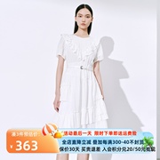雪歌镂空白色短袖连衣裙公主风2023夏季中长裙女XI204012A251