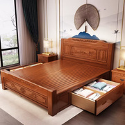 中式实木床1.8米双人床橡木床1.5米主卧储物雕花仿古大床工厂