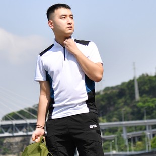 北京森林户外2024春夏季休闲旅行立领拼色短袖透气速干衣T恤男式