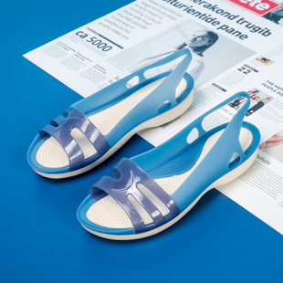 2024年夏季凉鞋女厚底坡跟塑料，鱼嘴果冻鞋水晶软底防水沙滩鞋