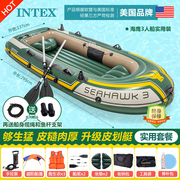 intex加厚四人充气船，双人船三人，钓鱼船冲锋舟橡皮艇皮划艇气垫船