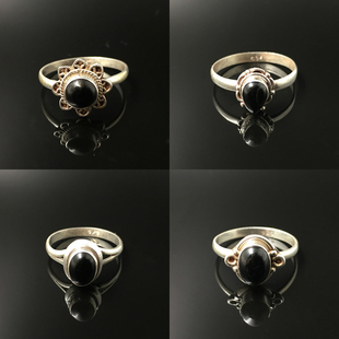 尼泊尔手工925银饰品镶嵌黑玛瑙戒指女流行首饰指环 复古民族风格