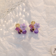 紫色水晶蚊香盘耳夹女无耳洞复古花朵耳环女小众设计耳饰温柔耳钉