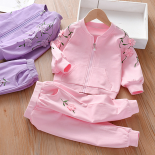 女童秋装套装2024洋气时髦童装，韩版运动春秋款纯棉儿童两件套