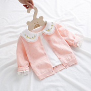 婴儿针织开衫6月宝宝空调衫春夏季薄款1岁女童新生儿纯棉毛衣外套