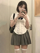 短袖收腰衬衫女jk制服日系学生毕业季白色衬衫纯欲设计感别致上衣