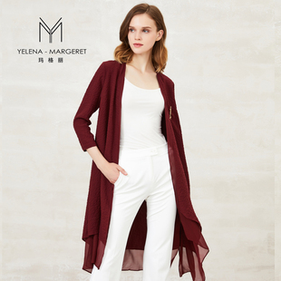 玛格丽女装2019秋季薄款七分袖简约气质，优雅宽松风衣