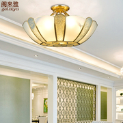 美式卧室主灯现代简约 欧式田园客厅餐厅吊灯 玻璃焊锡复古全铜灯
