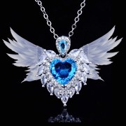 高定珠宝设计款天使之翼吊坠仿真海蓝宝翅膀心形项链
