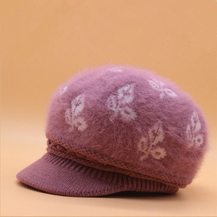 冬天帽子女奶奶兔毛线，帽中老年人妈妈，加绒厚保暖帽老太太针织棉帽