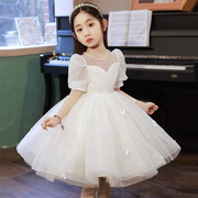 女童白色公主裙夏装儿童，蓬蓬纱连衣裙，小女孩花童婚礼钢琴演出礼服