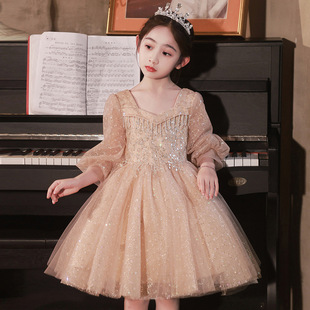 女童晚礼服公主裙蓬蓬纱洋气，小女孩儿童主持人钢琴演出服长袖秋季