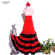 舞蹈服flamenco佛拉门戈，西班牙舞裙包臀八层荷叶边裙红色gd01