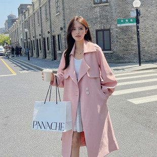 粉色风衣外套，女春秋2024中长款小个子，韩版好看休闲潮流大衣